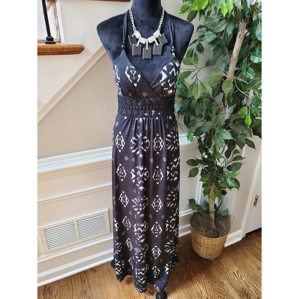 My Michelle Women Black Polyester Sleeveless Halter Neck Long Maxi Dress Size S